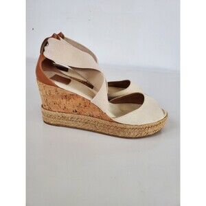 Tory Burch Beige  Wedge Espadrille Sandals Size 7.5